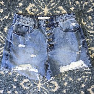 High Waisted Ripped Jean Shorts